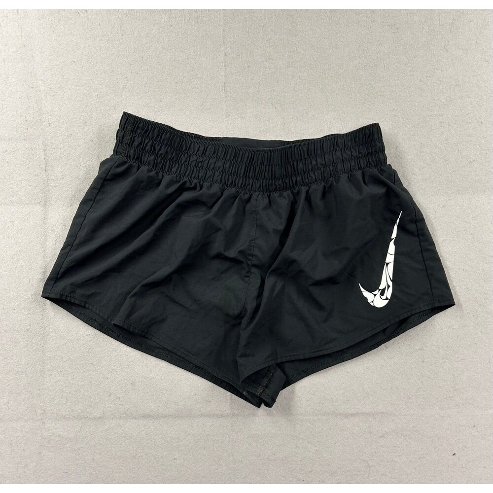 Nike One Women's Dri-FIT Mid-Rise Black Brief-Lined Swoosh Shorts Large